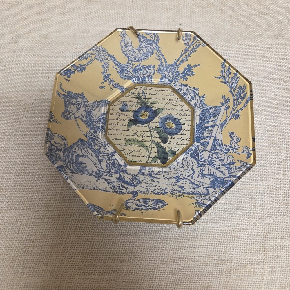 "Marye Kelley" Floral Decoupage Glass Trinket Plate Octagon BEAUTIFUL!